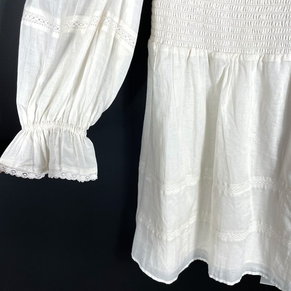 New Reformation Dunes Dress Cream Puff Long Sleeve Smocked Square Neck Mini Sz 4 - Picture 10 of 16